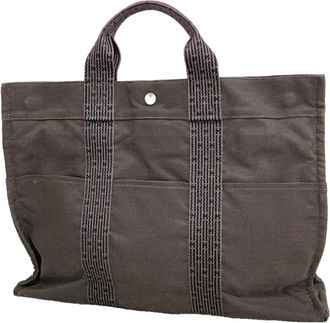 Herm&egrave;s Gray Nylon Tote Bag (Pre-Owned)