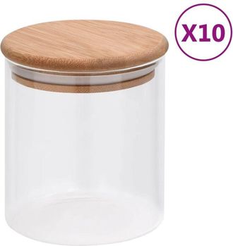 vidaXL Tarros De Almacenaje Con Tapa De Bamb&uacute; 10 Unidades 600 Ml Vidaxl