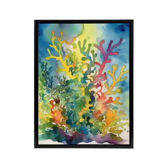 Artery8 Staghorn Coral Reef Folk Art Wall Framed Canvas Wall Art Print | Size: W24 x H32