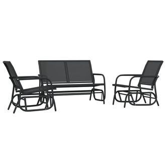 vidaXL Set De Muebles Con Mecedoras Jard&iacute;n 3 Pzs Acero Textilene Negro Vidaxl