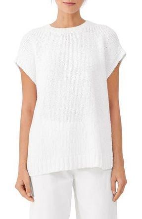 Eileen Fisher Short Sleeve Organic Cotton Sweater in White at Nordstrom Rack, Size X-Large