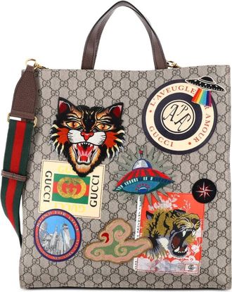 Gucci Courrier Convertible Soft Open GG Coated Canvas with Applique North South tote bag - Marrone