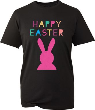Generic Happy Easter T-Shirt Easter Bunny Festive Top Bunny Ears Colourfull Unisex Gift Tee Top (Black, L)