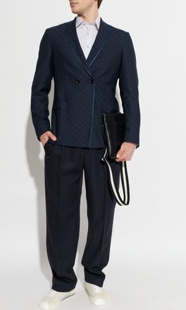 Etro Double-breasted Wool Blazer, Mens, Navy Blue