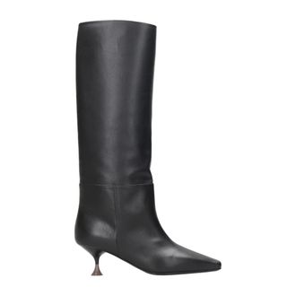 3Juin 3Juin, Schoenen, Dames, Zwart, 36 EU, Leer, Zwarte Leren Vierkante Neus Laarzen