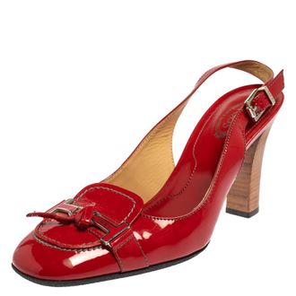 Tod's Tods Red Patent Leather Penny Loafer Slingback Sandals