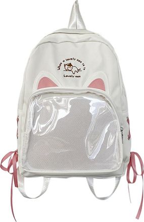 Generic Cute Cat Ears Kawaii Pins Bag Transparent Window Anime Pin Display Backpack Japanese Collector Bag Backpacks for Teens (White, One Size)