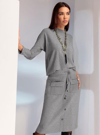 Heine Strickpullover HEINE Pullover, Damen, Gr. 34, grau (grau, meliert), 50% Viskose, 28% Polyester, 22% Polyamid, unifarben, Pullover Strickpullover