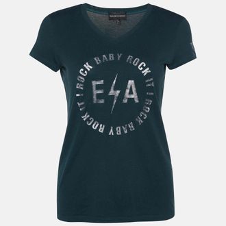 Emporio Armani Green Logo Print Cotton Crew Neck T-Shirt