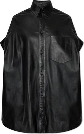 Balenciaga Tucked Sleeves Shirt - Dames - Overhemden - Zwart - XS - Leer - Overhemden