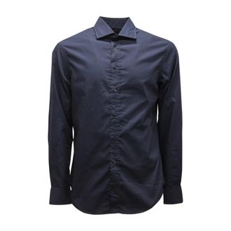 Armani Modern Fit Shirt E - Heren - Zakelijke Overhemden - Blauw - M - Katoen - Overhemden