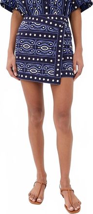 Johanna Ortiz Hunting Roots Skirt In Navy/ Ecru