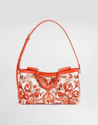 Dolce & Gabbana Medium Vittoria Handbag With Majolica Embroidery - Woman Shoulder And Crossbody Bags Orange Onesize