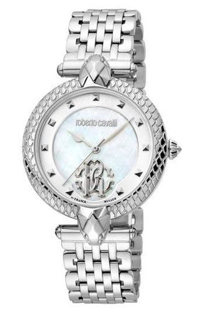 Roberto Cavalli Mother-of-Pearl Dial Bracelet Watch, 34mm in Silver at Nordstrom Rack