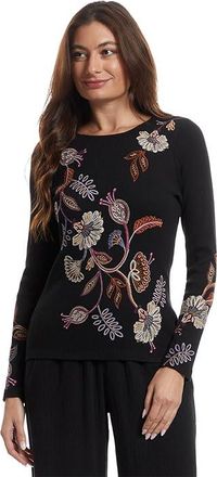 Johnny Was Long Sleeve Thermal- Gineva Womens Clothing Black : LG, Cotton/Polyester