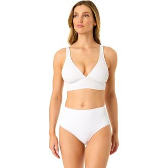 Anne Cole Womens Live In Color Textured Shirred Soft Band Bralette Bikini Swim Top in White at Nordstrom, Size X-Small