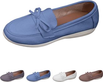 Generic Womens Walking Shoes Suede Shoes with Bow Plain Comfortable Sports Shoes Round Toe Flat Sole Boat Shoes Lightweight Non-Slip Loafers Elegant Ballet Sh