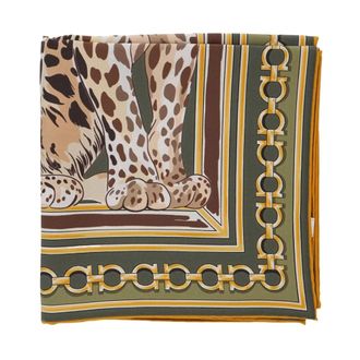 Ferragamo Accessoires, Dames, Groen, ONE Size, Printed Silk Scarf
