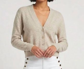 Brodie Boxy Cropped Cashmere Cardigan In Wheat