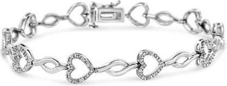 House of Brilliance Silver 1/4 Cttw Round-Cut Diamond Alternating Heart and Leaf Link Bracelet in White at Nordstrom