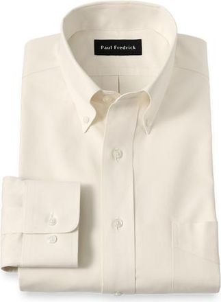 Paul Fredrick Tailored Fit Non-iron Cotton Pinpoint Solid Button Down Collar Dress Shirt in Ecru at Nordstrom, Size 15.5 - 32