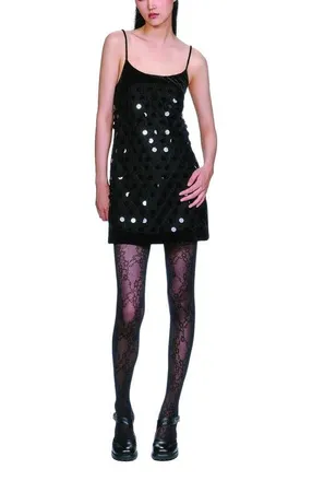 Anna Sui Mesh Pailettes Mini Dress in Black at Nordstrom, Size 4