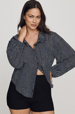 Pilcro Remy Shrunken Ruffle Collar Buttondown Shirt