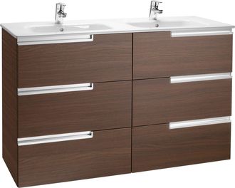 Roca Roca - Pack Mueble Base De 6 Cajones + Lavabo Doble Unik Family Victoria Color: Wengu&eacute;