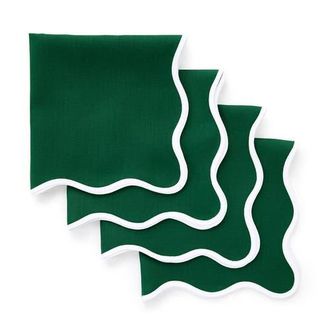 Solino Home Linen Dinner Napkins - Giselle Scallop Edge, 20 x 20 in White And Christmas Green at Nordstrom, Size Large
