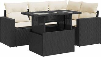 vidaXL Set De Muebles De Jard&iacute;n 5 Pzas Y Cojines Rat&aacute;n Sint&eacute;tico Negro Vidaxl