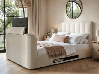Flair Megane Boucle Side Lift TV Ottoman Bed in Cream | Size: King
