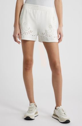 LoveShackFancy Abrah Eyelet Knit Shorts in True White at Nordstrom, Size Xx-Large