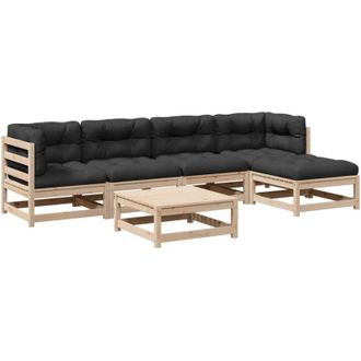 vidaXL Set Divani Giardino 6 pz con Cuscini in Legno Massello di Pino vidaXL