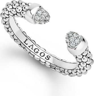 Lagos Signature Caviar Versa Pav&eacute; Diamond Ring in Silver at Nordstrom, Size 8