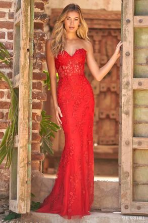 Sherri Hill Leaf Lace Embroidered Prom Dress