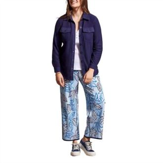 Tribal Mixed Media Long Sleeve Shacket In Nautical