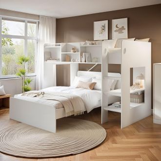 Flair Wizard L Shaped Triple Bunk Bed in White | Size: Single