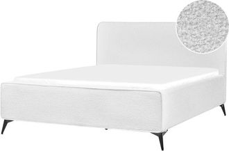 Beliani Cama Moderna Patas De Metal Negras Cabecero Alto Dormitorio De Boucl&eacute; Blanco Crema 160 X 200 Valognes