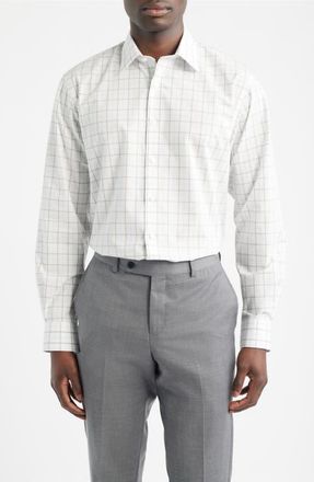 Nordstrom Traditional Fit Check Non-Iron Cotton Dress Shirt in Blue- Brown Windford Plaid at Nordstrom, Size 17.5 - 32