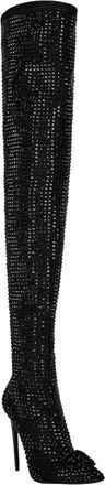 Philipp Plein Suede Strass Laarzen Hoge Hakken Overknees Gothic Plein - Dames - Over de knie laarzen - Zwart - 38 EU - Leer - Schoenen