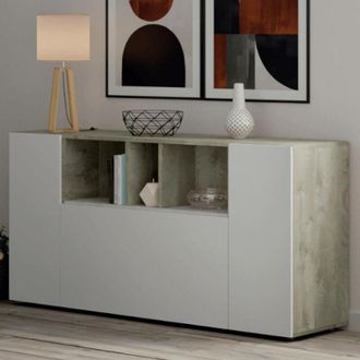 Dmora Aparador Dlop, Aparador Moderno Con 3 Puertas, Buffet De Sal&oacute;n Con Compartimentos, Aparador De Sal&oacute;n, Gabinete De Tv, 150x41h76 Cm, Blanco Y Cemento -