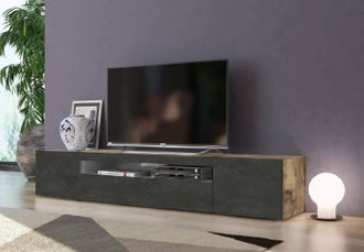 Dmora Dmora - Mueble De Televisi&oacute;n Dfirman, Aparador Bajo Para Sal&oacute;n Con 3 Puertas, Base Soporte Tv, 100% Made In Italy, Cm 200x40h37, Arce Y Pizarra