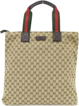 Gucci Pre-owned Tote Bags, female, Beige, Size: ONE SIZE Pre-owned Canvas Tote Bag