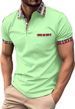 Generic Mens Plaid Collar Golf Polo Shirts Simple Short Sleeve Polo Shirt Business Formal Shirt Lightweight Work Polo Shirts Set-in Neck T-Shirt Casual Polo T