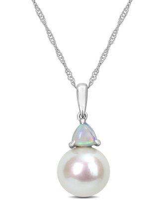 Rina Limor 10K 0.38 Ct. Tw. Ethiopian Opal & 8-8.5Mmmm Pearl Drop Pendant