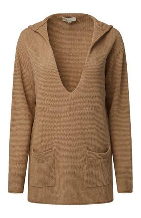 Onia Linen Knit V-Neck Hoodie in Jute at Nordstrom, Size X-Large