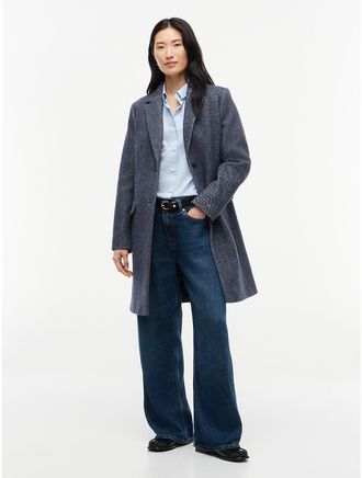 Tommy Hilfiger Womens Heathered Wool-Blend Coat - Navy Blue - XXL