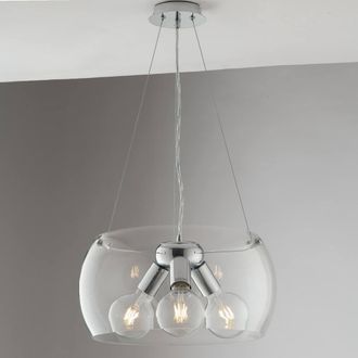 Netlighting EQUATORE 3 Light Cylindrical Pendant Ceiling Light Transparent 40x20cm in Clear | Size: 40x20 cm