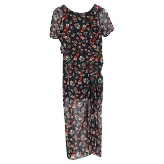 Maje Rancho Ruched Floral-Print Midi Dress in Multicolor Chiffon