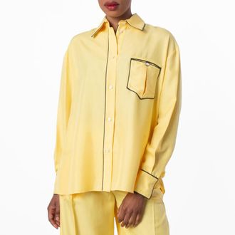 Bally Contrast Piping Relaxed Silk Shirt, Brand Size 40 ( US Size 4 )